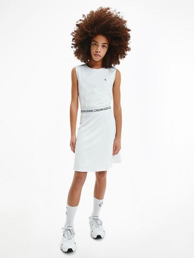 Calvin Klein Ruhák HU781031 | Calvin Klein Milano Jersey Skater Lány Ruha Fehér / Szürke